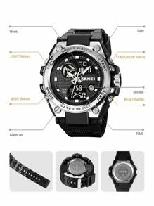 Shein - SKMEI 1pc Black TPU Strap Sporty Stopwatch Alarm Water Resistant Round Dial Digital Watch