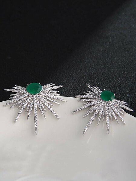 Shein - 1pair Green Cubic Zirconia Marquise Stud earrings for Women Party Wedding Dating Gift
