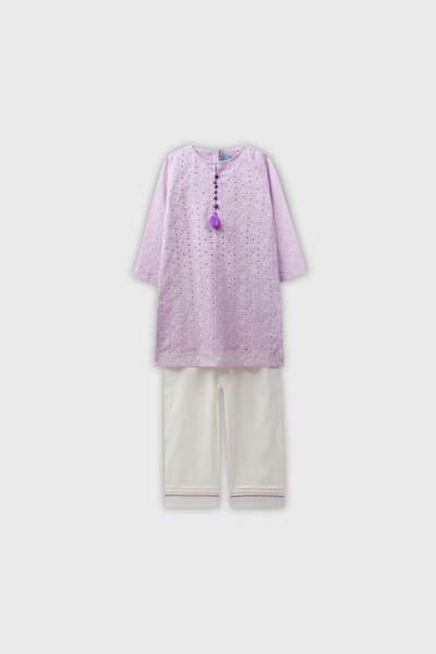 Girls Lilac Chikankari Kurta Shalwar
