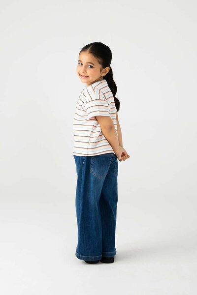 Girls Lycra Striped Henley Tee
