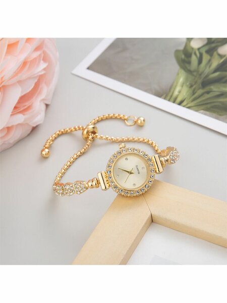Shein - 2023 New Fashion Women's Bracelet Watch, Round Case, Stainless Steel Strap, Quartz Watch With Small Dial And Diamond Detail, Ideal Gift For Girlfriend