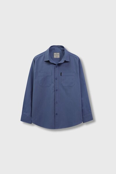 Boys Solid Blue Cotton Shirt