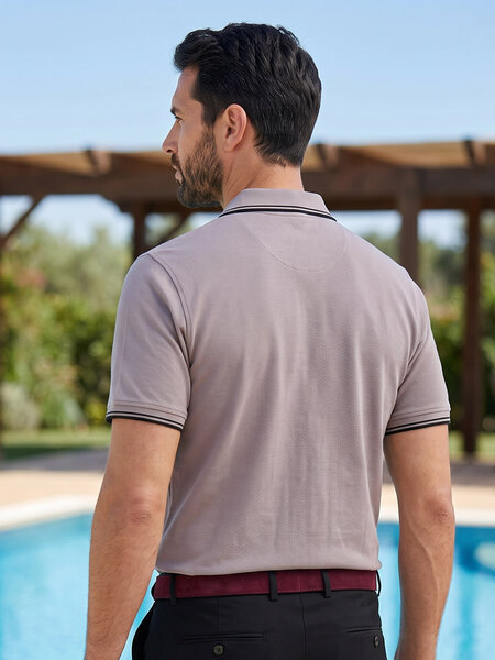 Beige Contrast Tipping Polo T-Shirt (POLO-1220)