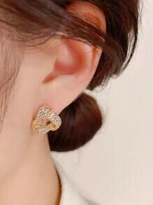 Shein - 1pair Women Geometric Triangle Micro-Inlaid Earrings, 925 Silver Needle, Fashionable & Elegant Ear Studs