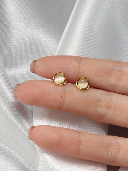 Shein - 1PC Stone Decor Silver Stud Earrings Fashionable And Shiny, Perfect For Girlfriend, Lover, Anniversary, Holiday Gift, Quality Jewelry