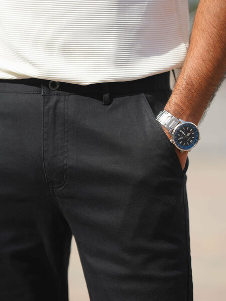 Black Straight Fit Imported Spandex Chino-60