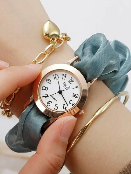 Shein - 1 Pcs Quartz Watch With Round Pointer Dial And 2 Pcs Bracelet