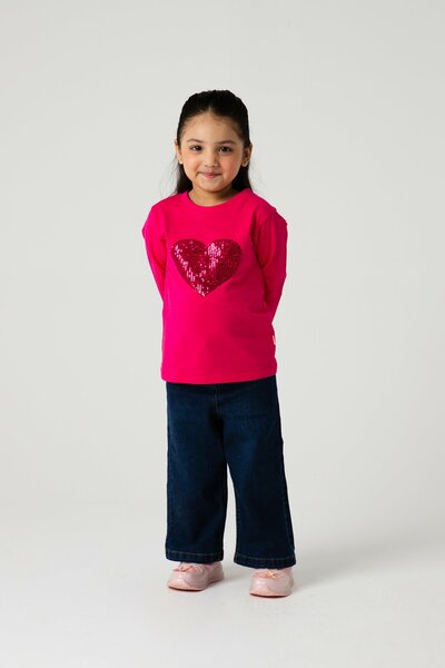 Girls Fuchsia Heart Sparkle Tee