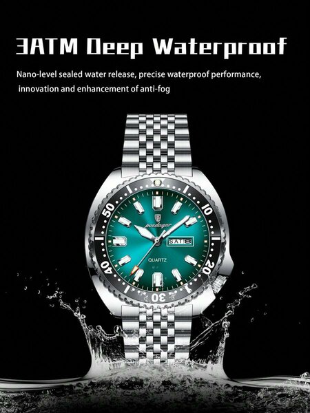 Shein -  1pc Business Men's Stainless Steel Waterproof Luminous Quartz Watch,