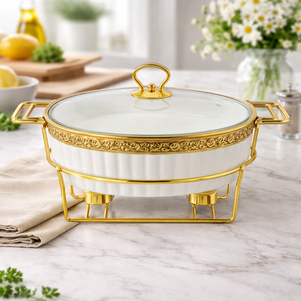 Casserole with Stand – Premium Round Serving Dish with Gold Stand