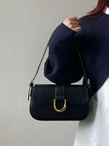 Shein - Vintage Style Red Patent Leather Square Crossbody Bag With Horsebit Buckle, Suitable For Girls