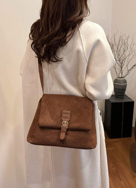 Shein - Vintage Texture Flap Shoulder Bag, Buckle Decor Crossbody Commuter Bag
