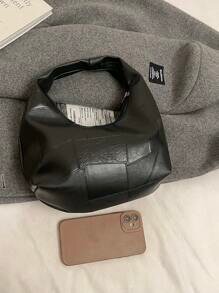 Shein - HELLO WEEKEND 1pc Solid Color PU Leather Zipper Handbag