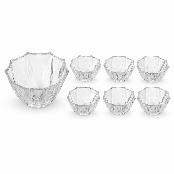 7-Piece Crystal Glass Fruit Bowl Set | Large Serving Bowl with 6 Dessert Bowls