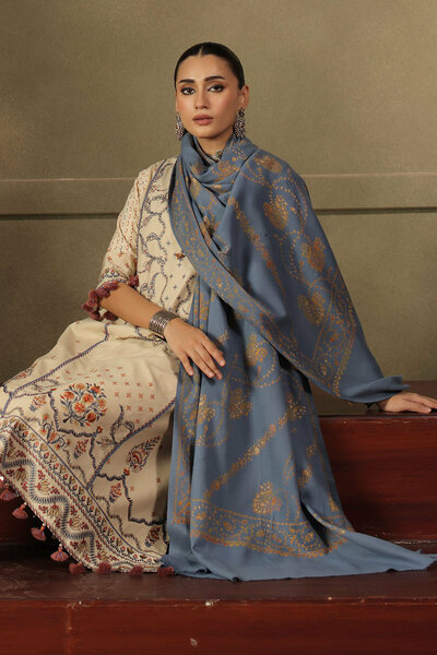 3 Piece Embroidered Cotton Linen Stripe Suit