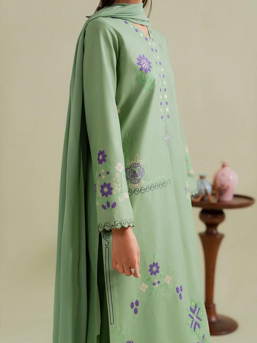 Pistachio-3Pc Embroidered Set