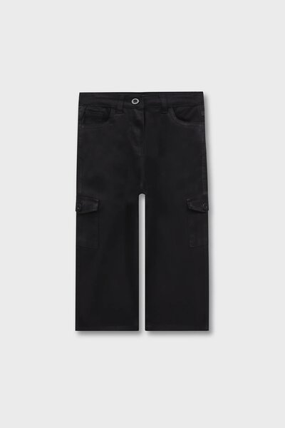 Girls Trending Black Wide-Leg Twill Pants