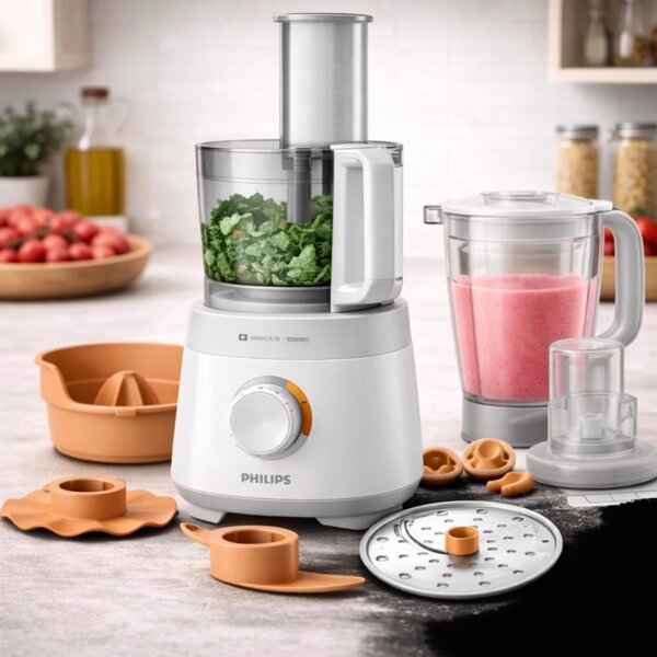 Philips Viva Collection Compact Food Processor HR7520/01 – Powerful Multi-Function Food Processor with Blender and Accessories
