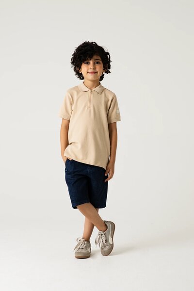 Boys Smart Zip Beige Polo