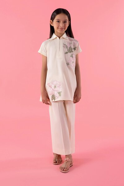 Stitched Kids Embroidered Lawn Shirt + Culotte