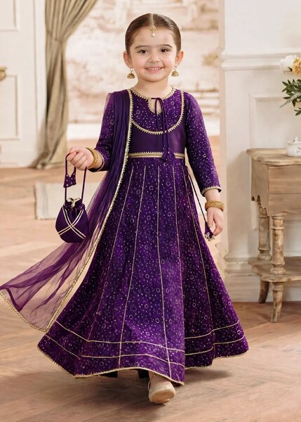 Jhilmil by Modest Girls RTW Printed Raw Silk 3 Piece Suit Purple Lehenga Festive Collection