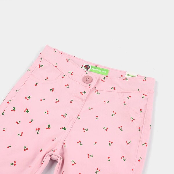 Infant Girls Cotton Twill Pants - Cherry/Pink