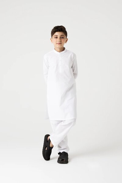 Boys Traditional White Embroidered Kurta Set