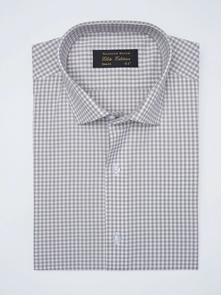 White & Brown Checkered, Elite Edition, Cutaway Collar Men’s Formal Shirt (FS-2963)