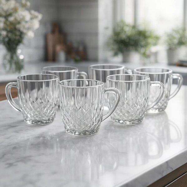 Clear Textured Glass Mug – Premium 250 ml Deli Glassware (Set of 6)