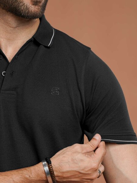Black Plain Contrast Tipping Half Sleeves Polo T-Shirt (POLO-1004)