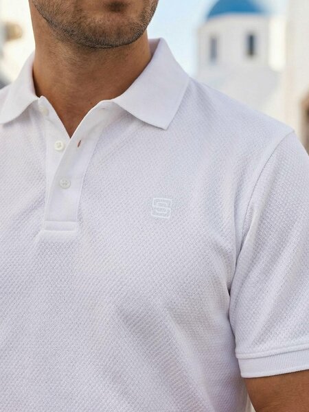 White Textured Half Sleeves Popcorn Polo T-Shirt (POLO-1052)