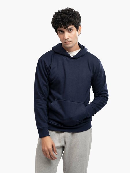 Brumano Mens RTW Solids Cotton 1 Piece Navy Blue Fleece Hoodie Winter Collection