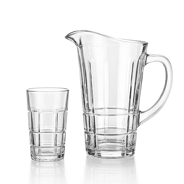 Vertical-Rib Cut Glass Water Set – 7-Piece Set (1.58 L Jug + 278 mL Glasses)