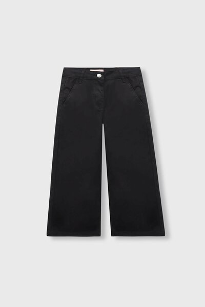 Girls Sleek Black Wide-Leg Twill Pants