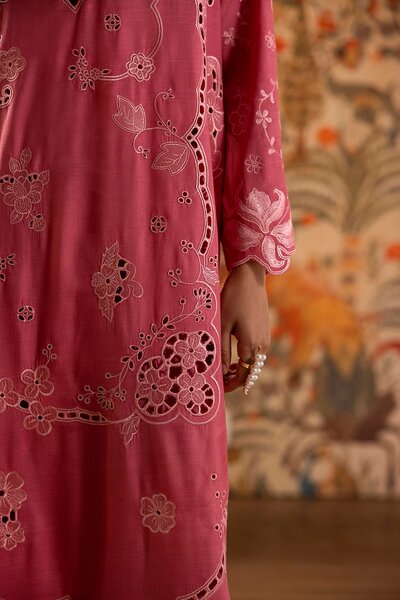 Stitched Embroidered Raw Silk Shirt+ Culotte
