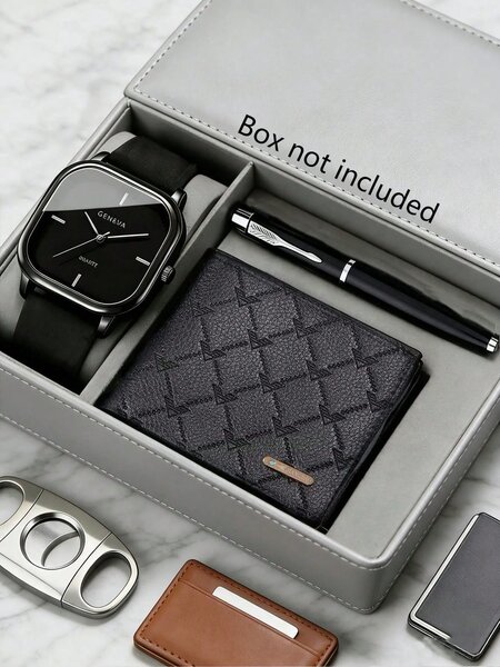 Shein - 3Pcs/Set Minimalist Business Men'S Black Watch Set