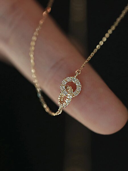 Shein - 1pc Luxurious Japanese Korean S925 Sterling Silver Loop By Loop Bracelet For Women Circular Double Ring Gold Plated Bracelets Gift