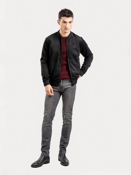 Brumano Mens RTW Solids Wool 1 Piece Black Two Tone Bomber Jacket Winter Collection