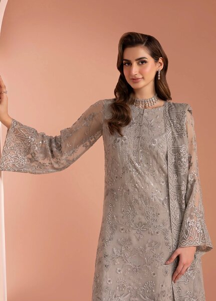 Murawwat by Lavish Premium Unstitched Luxury Chiffon Embroidered 3 peice LV25MC M-04 Moonstone Grey - Formals Collection