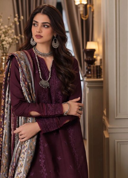 Noor by Saadia Asad Unstitched Embroidered Linen 3 Piece Suit SA26UNL D7 B - Winter Collection