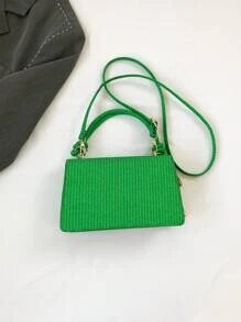 Shein - The New Solid Vintage Knitted Handbag Shoulder Bag Portable Square Bag Green Purse