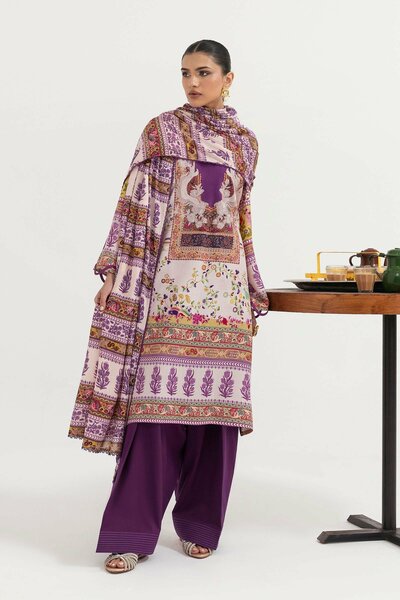 Stitched Printed Linen Suit