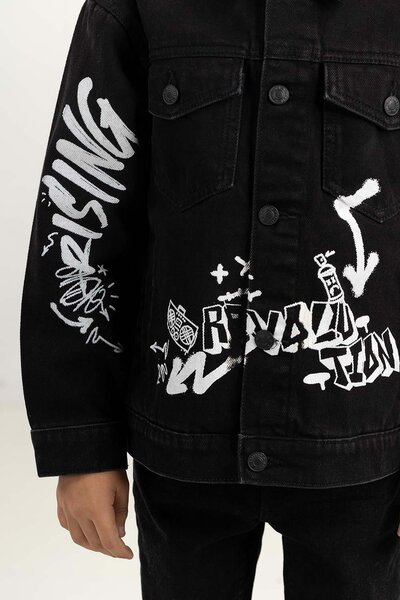 Toddler Boy Jet Black Collared Denim Jacket