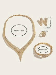 Shein - 5pcs/set Glamorous Zinc Alloy Rhinestone Decor Jewelry Set