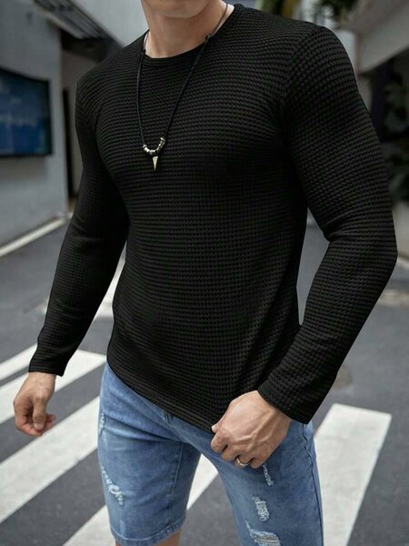 VYBE - Full Sleeves Waffle Knit Tee - Black