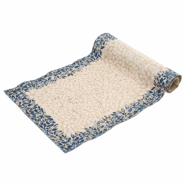 Beige & Gold Floral Textures Screen Print (Mother of Pearl) Runner 14x45" – Elegant Decorative Table Runner