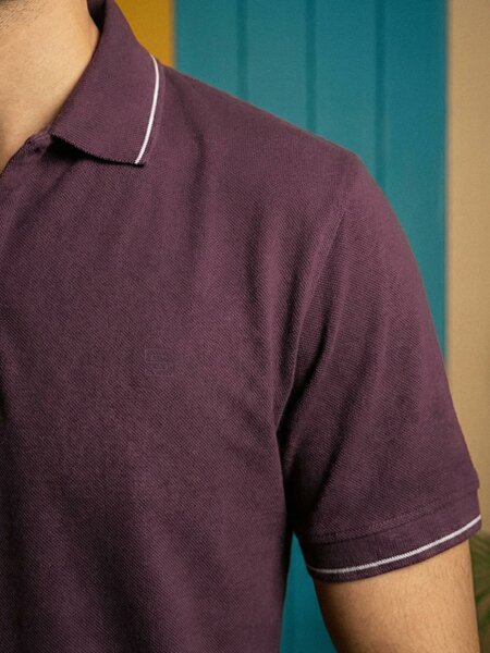 Maroon Plain Contrast Tipping Half Sleeves Polo T-Shirt (POLO-1156)