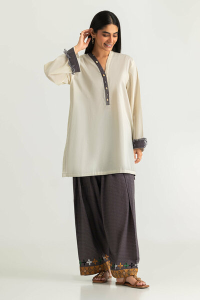 Cambric Printed Co-Ord Set With Embroidered