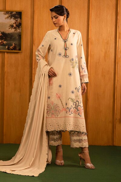 Unstitched Slub Muzlin 3 Piece Suit