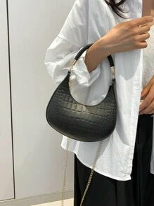 Shein - Fashionable Casual Crescent-Shaped Women's Handbag, Crocodile Pattern Pressed Texture